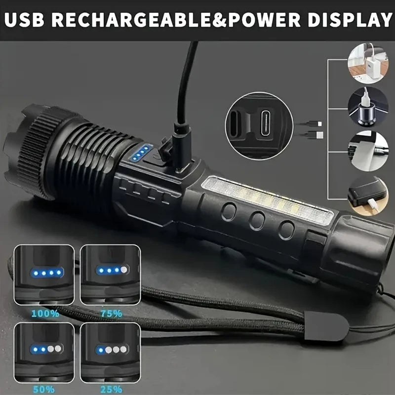 PowerBeam Pro 6X: High Power Led Flashlights Very Strong Tactical Torch 6 Modes Rechargeable Camping Fishing Emergency Zoom Lantern